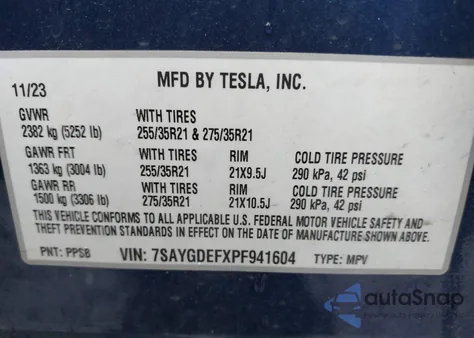 2023 Tesla Model Y from USA, damaged, VIN 7SAYGDEFXPF941604